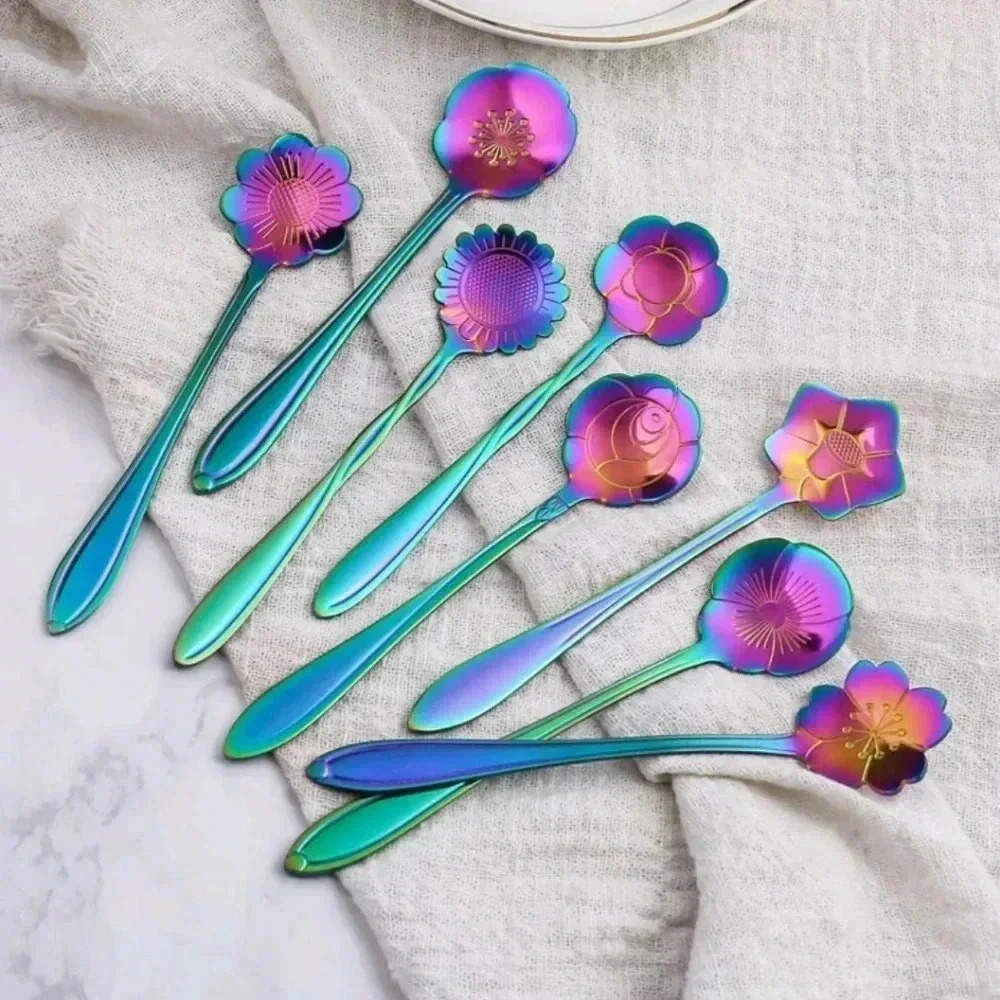 Rainbow metal 8 piece mini spoon purple hue blue tea spoon decor home design - Picture 4 of 5